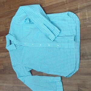 Ralph Lauren Aqua Checkered Button Down Shirt - Size MEDIUM